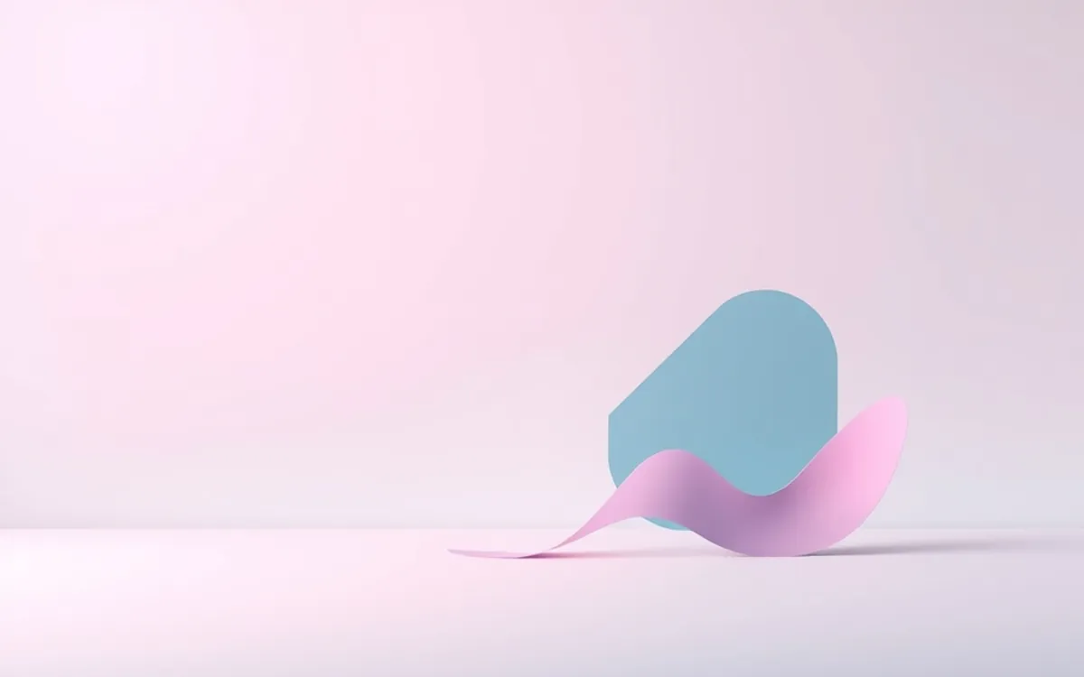 Duas formas geométricas coloridas, uma rosa e uma azul, em um piso rosa.