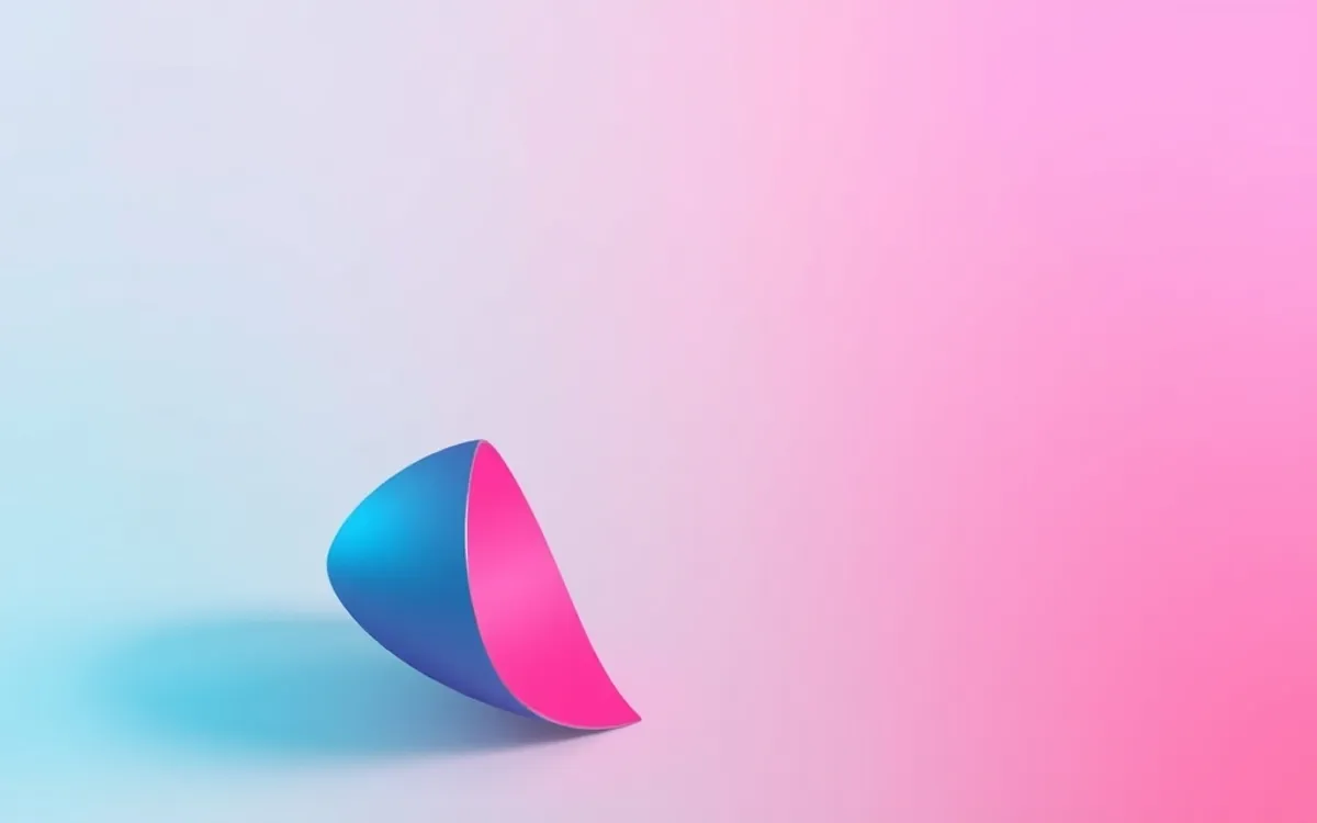 Folha de papel azul e rosa em formato semicircular em fundo degradê.