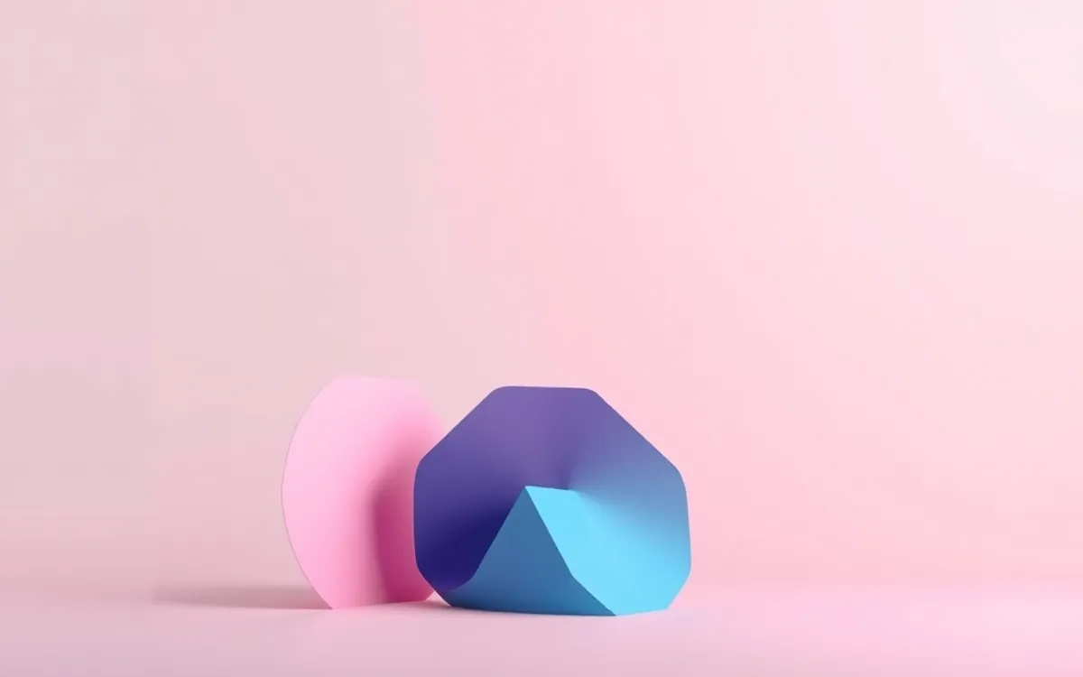 Dois objetos geométricos coloridos em um fundo rosa claro.