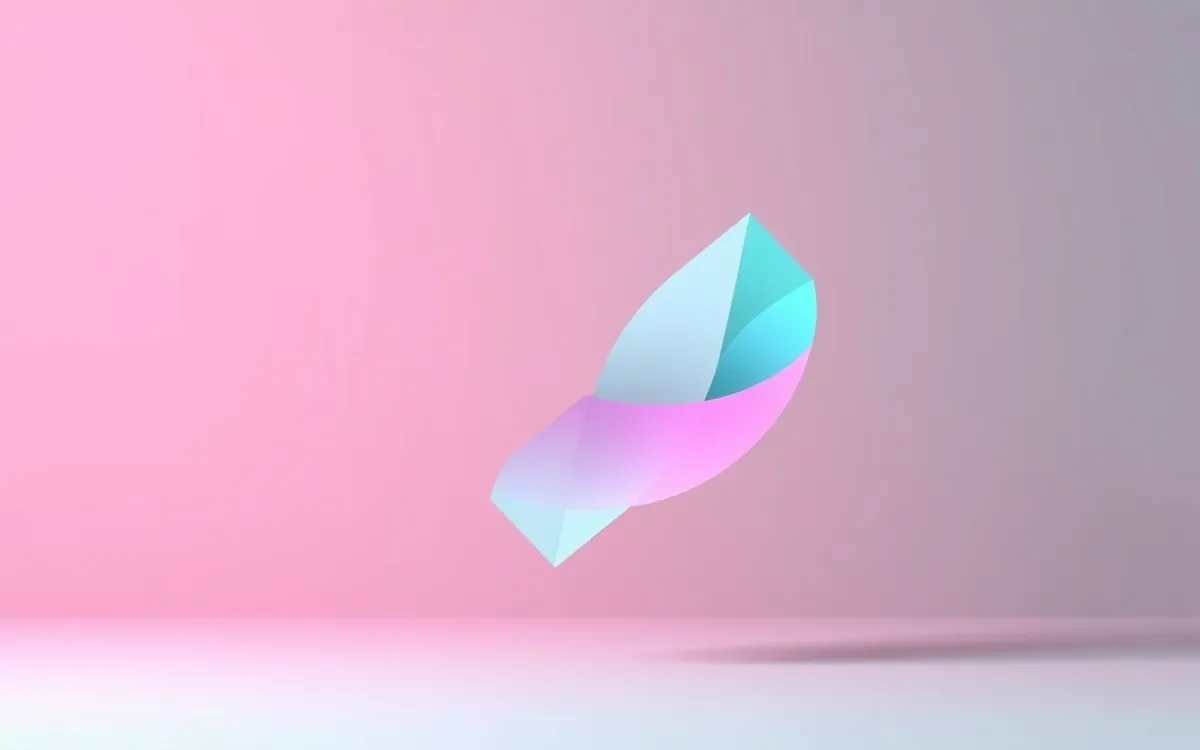 Folha de papel dobrada em tons de rosa, azul e roxo em fundo degradê.